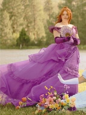 Purple Off-Shoulder Ball Gown with matching tiara & jewelry